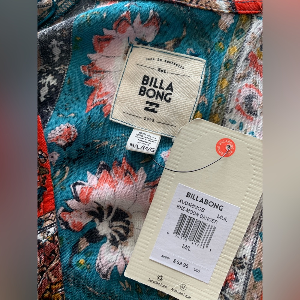 NWT Billabong Floral Teal and Coral Kimono - Picture 8 of 16